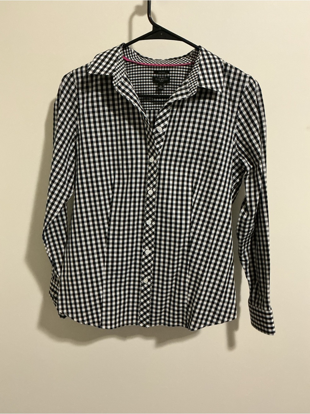 Talbots - 6P - Black & White Gingham Button-Down Shirt Cotton Office